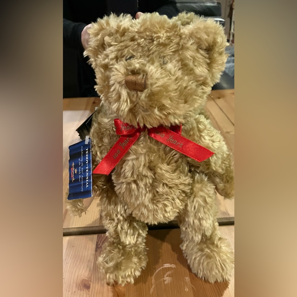 NWT Hallmark Teddy Bear Vintage 100th Anniversary Plush Bear with Red Bow 12”